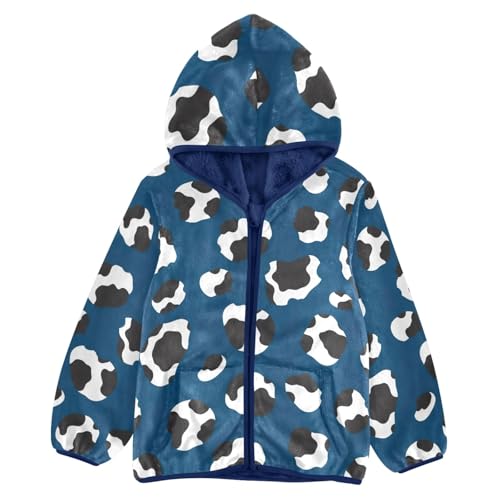 Black White Cow Spots Blue Toddler Boy Fleece Zip up Jacket, Thick Light Fleece Outerwear Jackets 3T