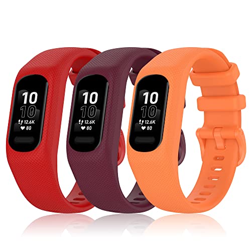 Image of 3PCS Soft Silicone Bands Compatible with Garmin Vivosmart 5 Straps Replacement Wristbands Bracelet Band Case Cover for Women Men, Small /Large Size