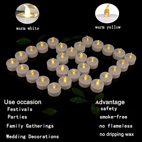 JUNPEI-24Pack-Battery-Tea-Lights-LED-Realistic-and-Bright-Flickering-Holiday-Gift-Operated-Flameless-for-Seasonal-Festival-Celebration-Warm-Yellow-Lamp-Battery-Powered