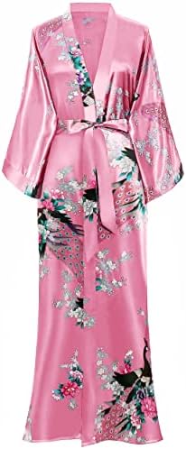 BABEYOND Kimono Robes for Women Satin Peacock Dressing Gown with Pockets