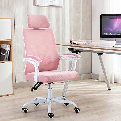 Qulomvs Mesh Ergonomic Office Chair With Headrest And Backrest 90-135 Adjustable Computer Executive Desk Chair With Wheels 360 Swivel Task Chair(Pink) #TOP6