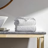 H by Frette Simple Border Hand Towel Set of 2 - Luxury All-White Bath Linens / Includes 2 Hand Towels (19' x 32') / 100% Cotton / Expertly Made in Turkey