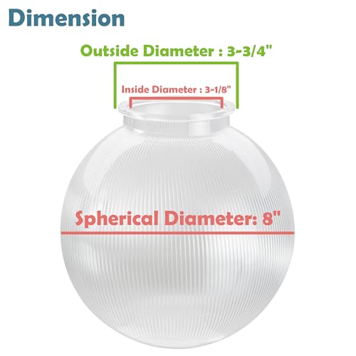 Image of Aspen Creative 28002-75-41, 8 inch Clear Prismatic Acrylic Replacement Lamp Post Globe with 3-7 /8 inch Neck
