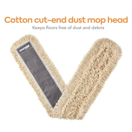Image of Coastwide Professional Cut-End Dust Mop Head, Cotton, 60x5 in, 2-Pack | Wide replacement mop heads for sweeping dust on facility floors.