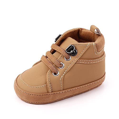 Sekantrol Baby Boys Girls First Walker Crib Newborn Shoes, Soft Rubber Sole Infant Sneakers Fashion High-Top Non-Slip Toddler Dress Moccasins Shoes (04-Brown, Infant, 6-12 Months, Medium)