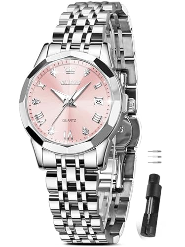 Image of OLEVS Watches Women with Date Silver Stainless Steel Luxury Ladies Watches with Small Writs Diamond Watches for Women Waterproof Elegant Dress Quartz Analog Women's Wrist Watches Reloj de Mujer