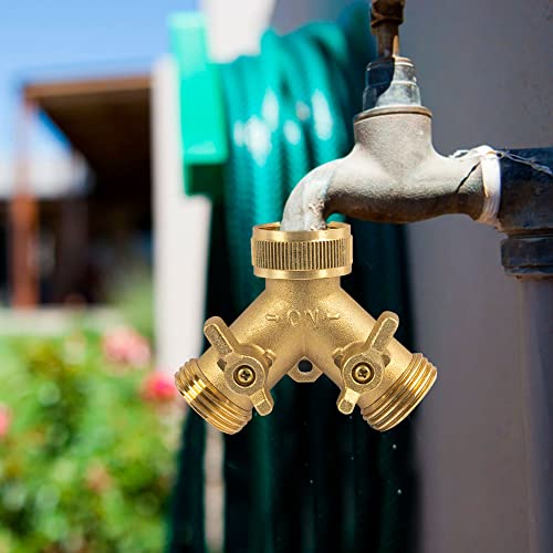 Hourleey Brass Garden Hose Splitter (2 Way), Solid Brass Hose Y Splitter 2 Valves With 2 Extra Rubber Washers (4 Pack) #TOP5
