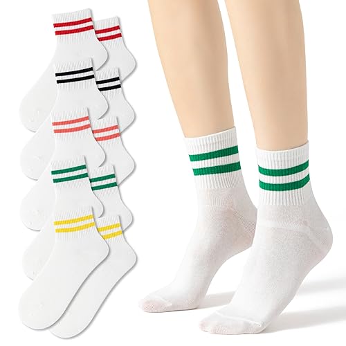 Image of Fszsaa Novelty Socks For Women - Striped Retro Mini Crew Sporty Calf Casual Cotton Ankle Socks