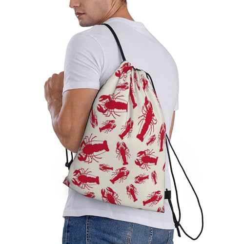 Red Lobster Print Drawstring Backpack Lightweight Sport Bag,Pull String Back Sack Suitable Gym,Travel3