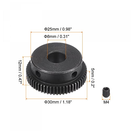 Image of uxcell Pinion Gear Set, 45# Carbon Steel Motor Rack Spur Gear with Step Black, 0.5 Mod 58T 8mm Bore 30mm Outer Dia, M4 Set Screws Included