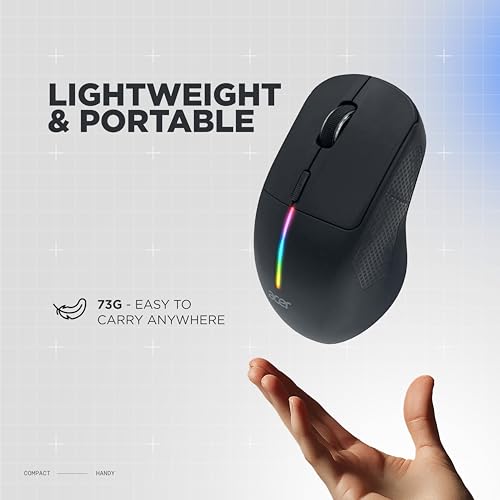Image of Acer Prism Wireless Mouse | Dual Mode 2.4GHz & BT 5.1 | 6 Buttons with Scroll Wheel | 800 /1200 /1600 DPI | Rechargeable 500mAh Battery | Running RGB | Lightweight 73g I Windows & Mac Compatible - Black
