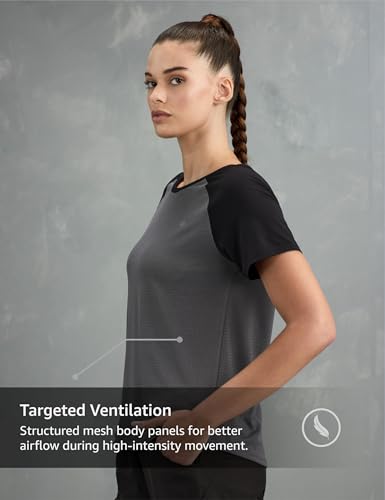 Image of Symbol Premium Women's Solid Regular Fit Sports Stretch T-Shirt | Round Neck | Raglan Sleeve | Moisture-Wicking | Activewear | Running | Gym | Plain (Available in Plus Sizes)