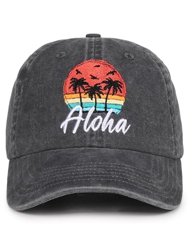 InnoBeta Hawaiian Gifts for Women Hawaiian Aloha Hat Gifts for Hawaii Trip Adjustable Embroidered Hat Grey