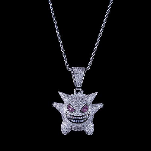 Gengar paarse zirconia hiphop, hiphop elf pokemon jewerly, uitgerust met 24 inch roestvrijstalen touwketting geschikt… - Afbeelding 3