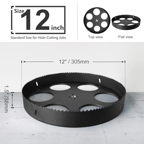 Image of 12 inch Hole Saw with 1 /2 inch Triangle Shank Quick Change Arbor, JTemgle Bi-Metal Hole Saw Heavy Duty Hole Cutting Tool for Cornhole Boards, Recessed Lights, Wood, Plastic, Drywall & Soft Metal