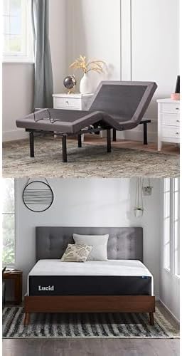 LUCID L300 Adjustable Bed Base - Head & Foot Incline - USB 10" Memory Foam Mattress - Infused with Cooling Gel and Bamboo Charcoal - Twin XL