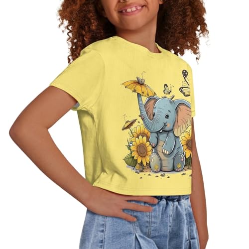 Image of Girls Summer Crop Top Outfits Short Sleeve T Shirts Kids Cute Clothes Tees Blouse