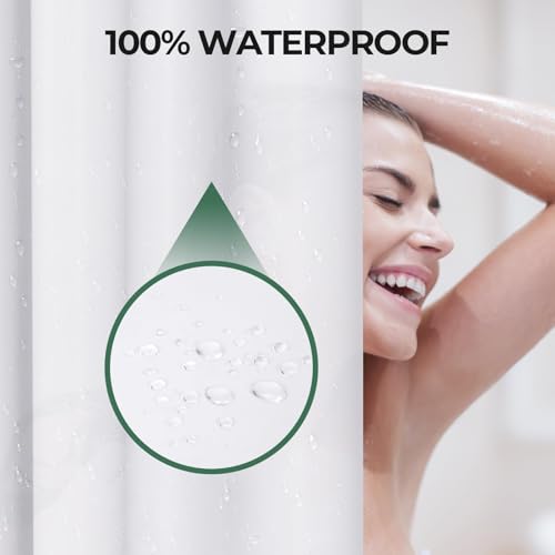 Image of AmazerBath Shower Curtain Liner 2 Pack, 72 x 72 Inches PEVA Plastic Shower Liner with 3 Weighted Stones and 12 Rustproof Metal Grommet, Standard Size Lightweight Shower Curtain - White