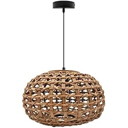 Lamparas Para Cocina De Mimbre FactorLED Lámpara Colgante de Mimbre, Casquillo E27, Pantalla Mimbre Natural Nórdico, Altura Regulable, Luz Decorativa Vintage, para Techos de comedor, dormitorio, cocina y salón. (ASSENS)