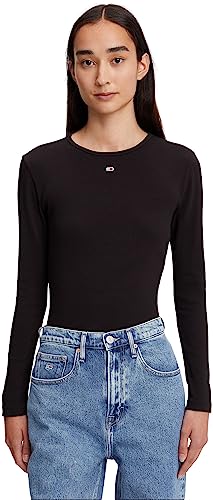Tommy Jeans Damen Langarmshirt Essential Basic, Schwarz (Black), L