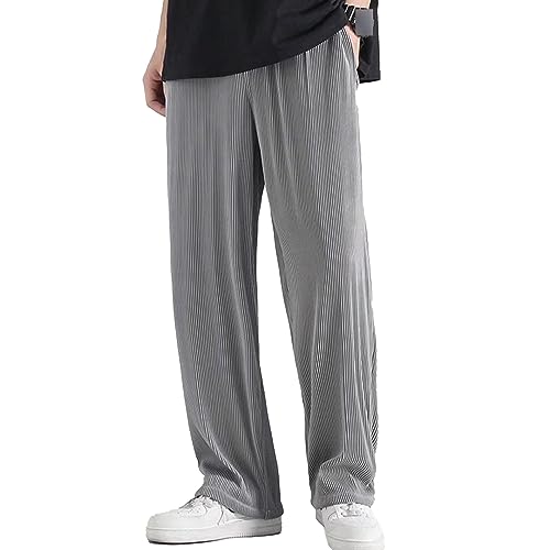 Maiyifu-GJ Men's Ice Silk Drape Loose Slacks Thin Sweat-Absorbent Sweatpants Mid-Waist Breathable Straight Trousers
