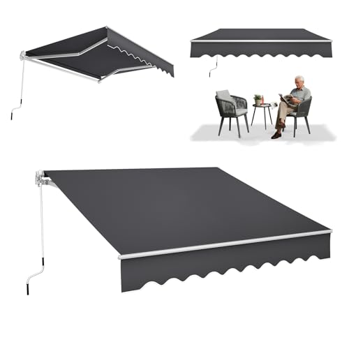 ACXIN Auvent en aluminium de 2,5 x 2 m - Protection solaire - À bras articulés - Protection UV - Manivelle facile - Toit de terrasse - Gris foncé
