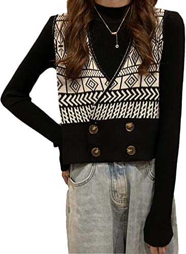 柄 ベスト ニット セーター フェアアイル柄 重ね着 コーデ ニットジレ 可愛い 柄物 袖長 タートルネック ニットセーター シンプルニット ストレッチ ボタン パーツ フードなし ニットソー オシャレ l サイズ 透けない 刺繍入り ネイティブ柄 オフィス カジュアル きれいめ パーティー 部屋 学生 ビジネス 40代 秋服 べすと にっと せーたー ブラック 1A-A04-BKL