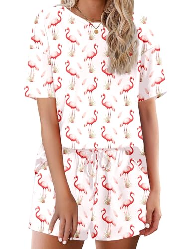 Image of Ekouaer Cotton Pajamas Set for Womens Soft Short Sleeve Lounge Set Shorts Sleepwear Set 2 Piece Pjs Sets