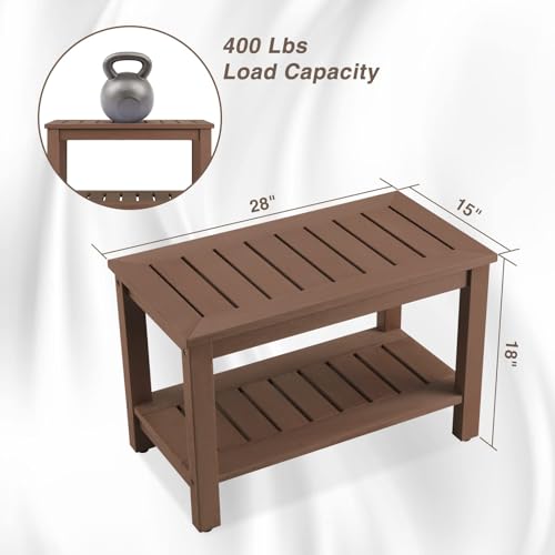 Image of Psilvam 28 inch Waterproof Poly Lumber Shower Bench with Storage Shelf, Brown