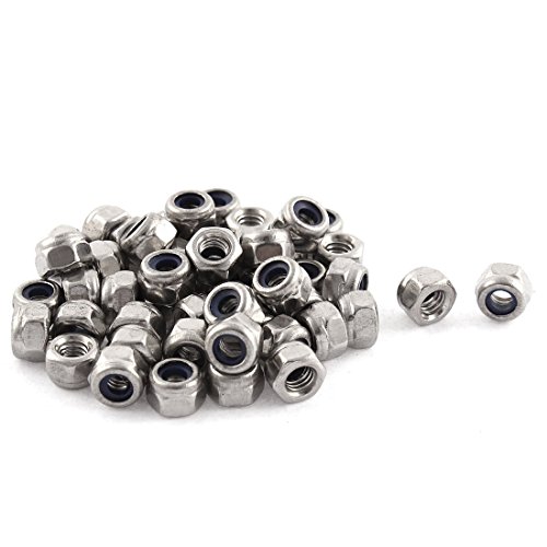 uxcell M4x0.7mm Metric Stainless Steel Nylon Insert Lock Hex Nuts 50pcs
