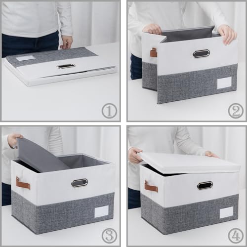 Image of PRANDOM Foldable Storage Bins with Lids [3-Pack] Fabric Collapsible Storage Boxes Baskets Cubes Containers with Handles for Closet Living Room Bedroom (Grey & White 17.7x11.8x11.8'')
