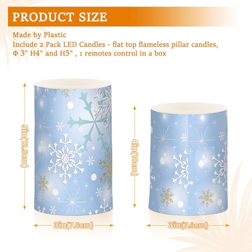 Image of Christmas Lights Decorations Flameless Candles Christmas Silver Snowflake Pillar Candles Set of 2 Battery Operated Remote Control Warm Lights