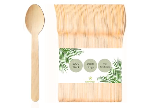 DeinPack 1000 Holzlöffel Birke 16cm | biologisch abbaubar | Nachhaltiges Besteck | Einwegbesteck | Holzbesteck