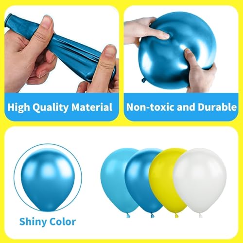 Image of Yellow Blue Clear Balloon, 60 Pcs 12 Inches Metallic Blue Balloons for Underwater Theme Party Decorations Birthday Balloons Baby Shower Engagement Party Supplies