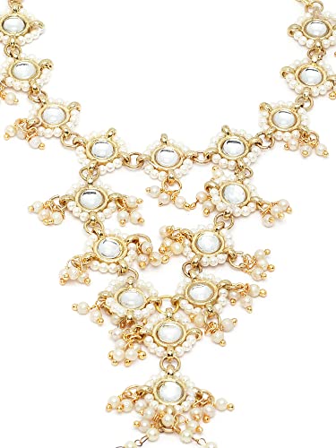 Image of Karatcart Gold Plated Baby Pink Pearl Chain Kundan Hathphool