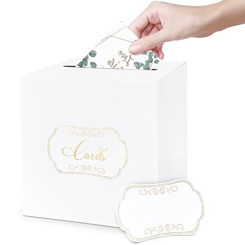 Image of 1 Pack White Card Box for Party, 8.7 inch White Gift Card Box Money Box for Birthday, Wedding, Baby Shower, Retirement, Anniversary, Bridal Shower, Raffle Ticket
