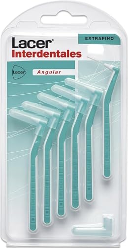 LACER - Cepillo Interdental Angular Extrafino Pack 6 Unidades, Mango Angulado, Máxima Eficacia, Filamentos Tynex, Cerdas Extrafinas, Previene y Elimina la Placa Bacteriana