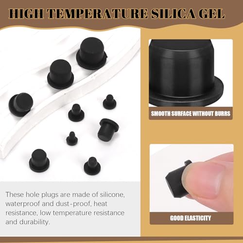 Image of 100Pcs Black High Temp Silicone Plug Mount Set, 7 Sizes of Dia T-Shaped Solid Rubber Stopper Hole Plugs for Powder Coating Plating Waterproof Sealing Plugs Pipe Holes Test Tube Plugs