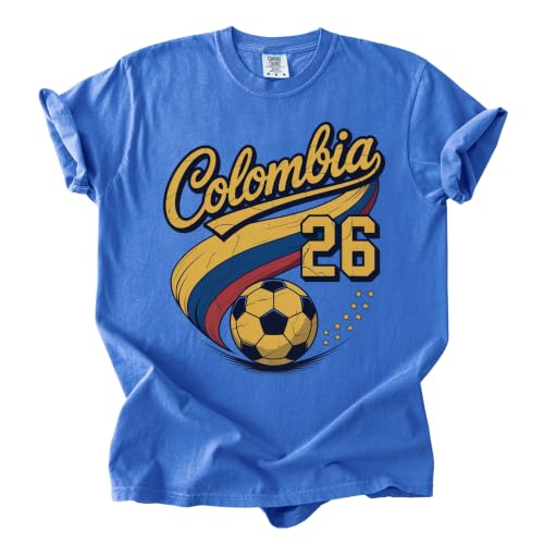Colombia Soccer Cup 2026 T-Shirt Vintage Soccer Fan Graphic Tee Retro Sports Fan Game Day Shirt for Men Women (US Alpha X-Large Regular Regular Flo Blue)