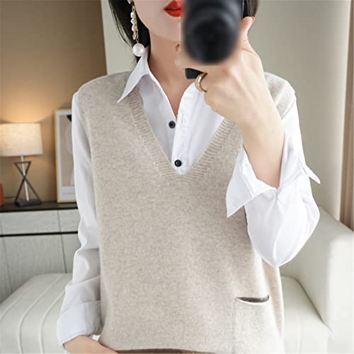 100% Merino Wool Sweater Pocket Vest Women's V Neck Pullover Slit Cashmere Knit Sleeveless Loose Vest Top3