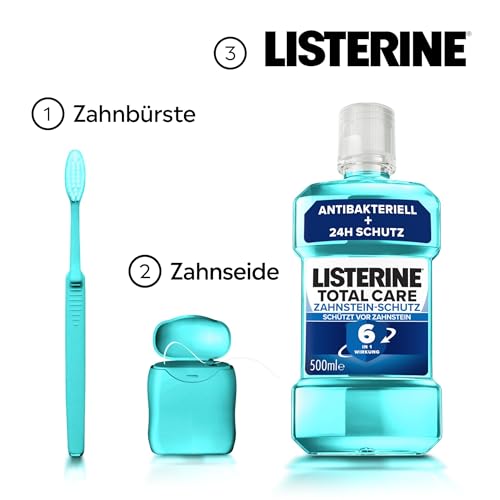LISTERINE Total Care Zahnstein-Schutz 500 ml, schützende Mundspülung gegen Zahnstein mit 6 in 1 Wirkung, antibakterielles Mundwasser schützt vor Zahnfleischproblemen, bis zu 24h frischer Atem