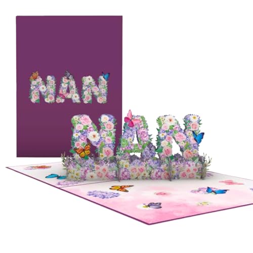 Three Dee Cards 3D Pop Up Nan Card Luxury Floral Birthday Card for Nan Mothers Day Thinking of You Grandma Pop-Up Greeting Card