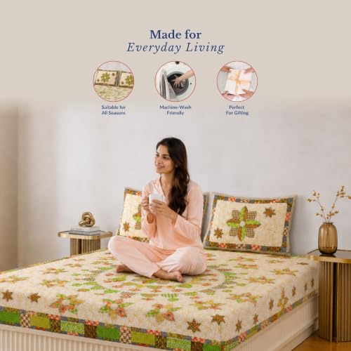 Image of Jaipur Weaves Bedsheet King Size 100% Pure Cotton Bed Sheet with 2 Pillow Covers, 144 TC Premium Bedding Set, 72x78 inches,(Floral Mandala Green, Super King Fitted)
