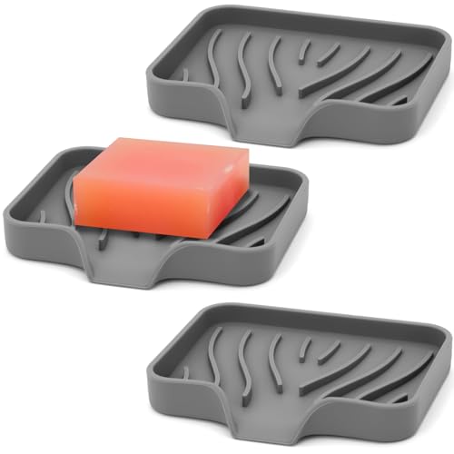 Jaboneras para Baño, Paquete de 3 Jaboneras, Soporte para Jabón, Bandeja, Escurridor de Silicona Flexible para Ducha, Jabonera de Silicona para jabón o...