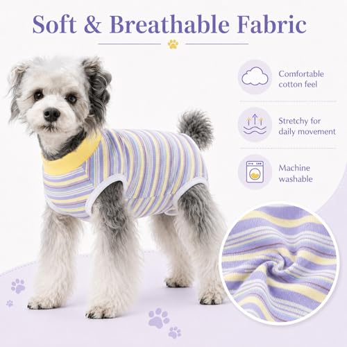 Image of Dog Surgery Recovery Suits, Sleeveless Dog Recovery Suit Female, E-Collar & Cone Alternative Surgical Suit for Small and Medium Dogs After Surgery, Striped Dog Onesie Pajamas