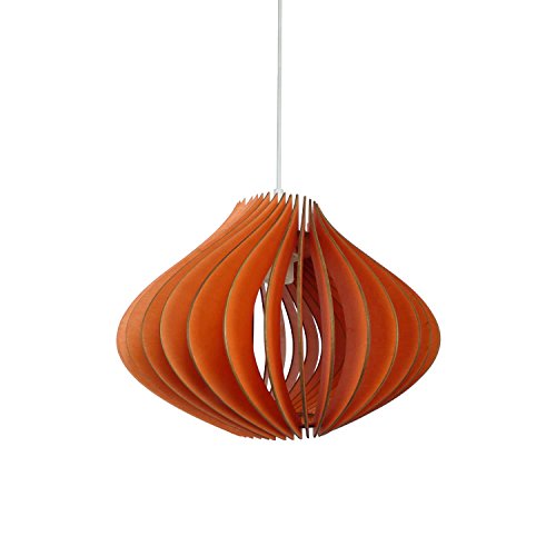 wodewa Suspension Luminaire Bois I Ventus I Naturelle Lustre Bois Lampe Suspendue Bois Lampe Plafond en Bois Reglable Hauteur E27 LED Chambre Lustre Salon I Rouge