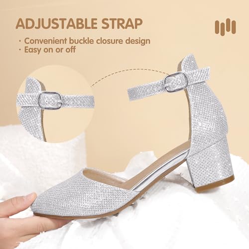 Image of Hehainom Girls Dress Shoes Chunky High Heels Ankle Strap Pumps