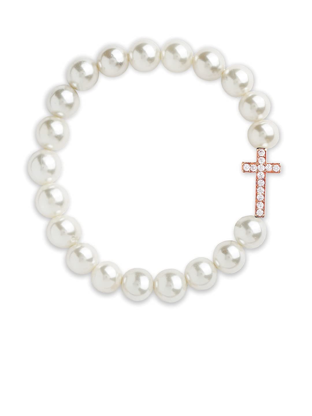 minutiae Stylish Catholic Holy Cross Charm Beads Prayer Bracelet for Girls/Women | Elastic Stretch Cord Christian with Natural Gemstone Crystal Beaded Religious Jewellery-picture-11