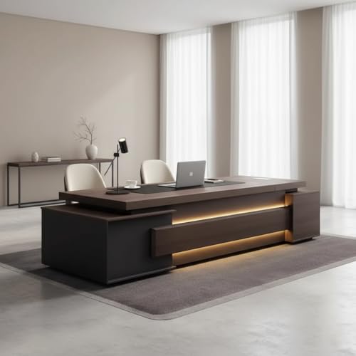 Image of Lakdi The Furniture Co Luxury Executive Director Table with Floating Worktop, Integrated LED Under-Glow, Dark Matte Finish, Premium Office Desk - LDL-731