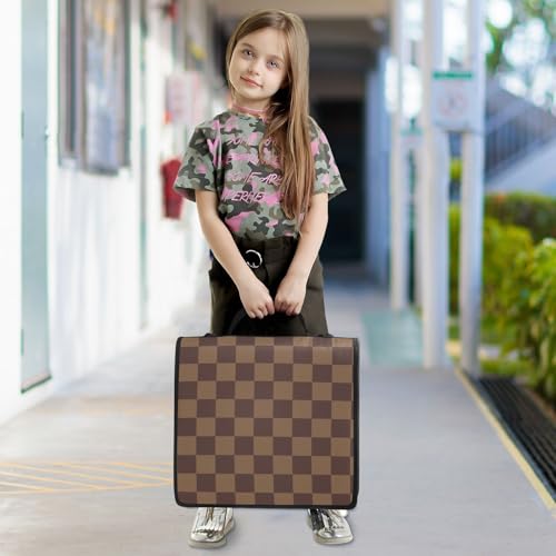 Image of Custom 3 Ring Zipper Binder Brown Checkerboard B Personalized Name 1.5 inch Binders Large Capacity Multi Pockets for School Office Supplies
